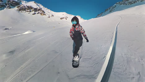 pov front view of snowboard freeride