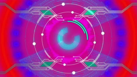 animación de la exploración del alcance y los elementos de la placa de circuitos en fondo rosa