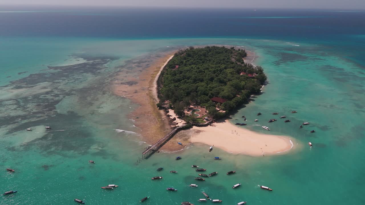 Changuu island, zanzibar, showcasing pristine beaches and turquoise waters , aerial view