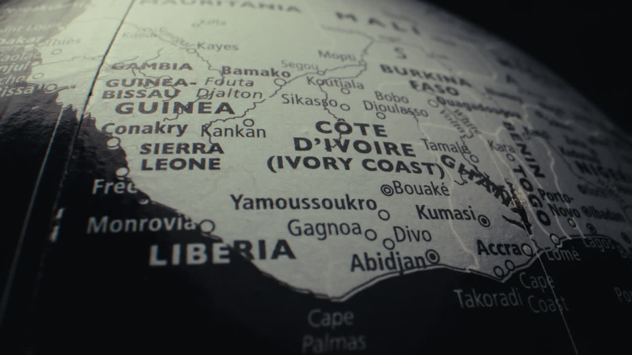 Close-up of a World Globe Focused on West Africa