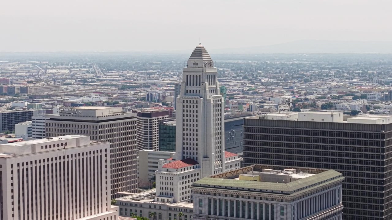Prefeitura de Los Angeles, Edifícios do Tribunal e do Governo, Vista Aérea de Drone, Califórnia, EUA.