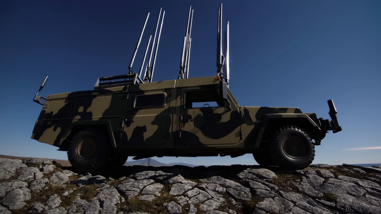 Military Surveillance Vehicle on Rocky Terrain