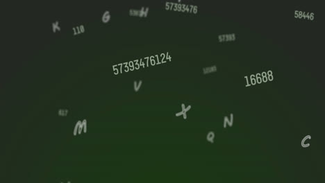 animación de números y letras que cambian sobre un fondo verde