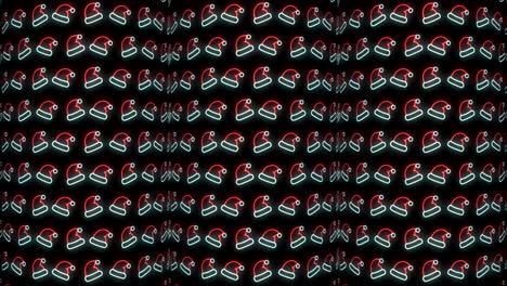 fondo de patrón navideño de neón de sombrero de santa en animación de bucle rojo, blanco y negro