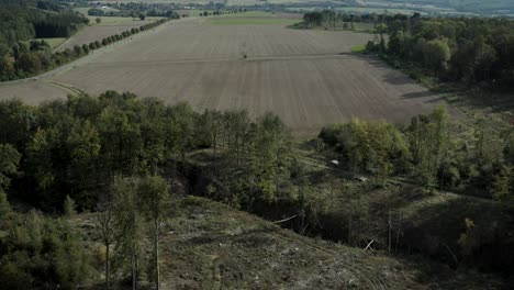 Aerial-drone-shot-over-beautiful-german-landscape,-woods,-Europe