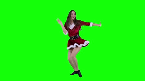 Talentosa-Y-Hermosa-Bailarina-Bailando-Frente-A-Una-Pantalla-Verde-Con-Un-Vestido-Navideño-De-Papá-Noel