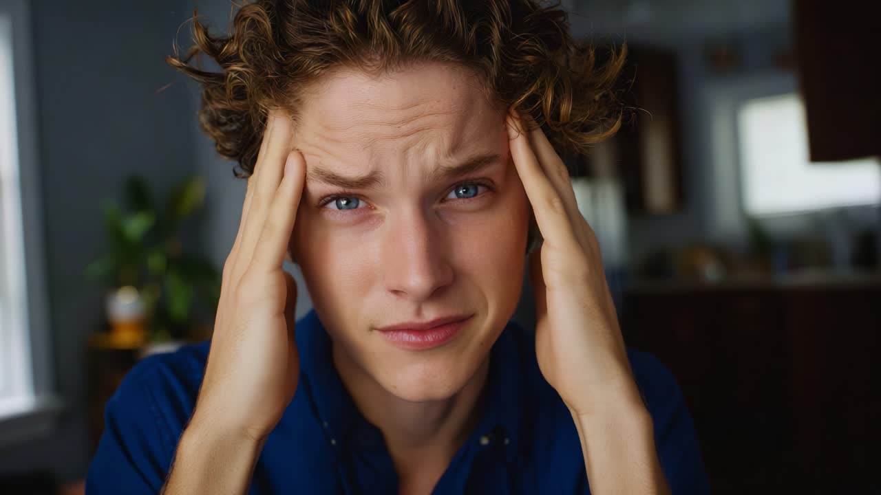 A Young Man Struggling with Stress and Anxiety, Highlighting His Emotional Turmoil in a Discerning Expression of Overwhelming Feelings and Internal Conflict