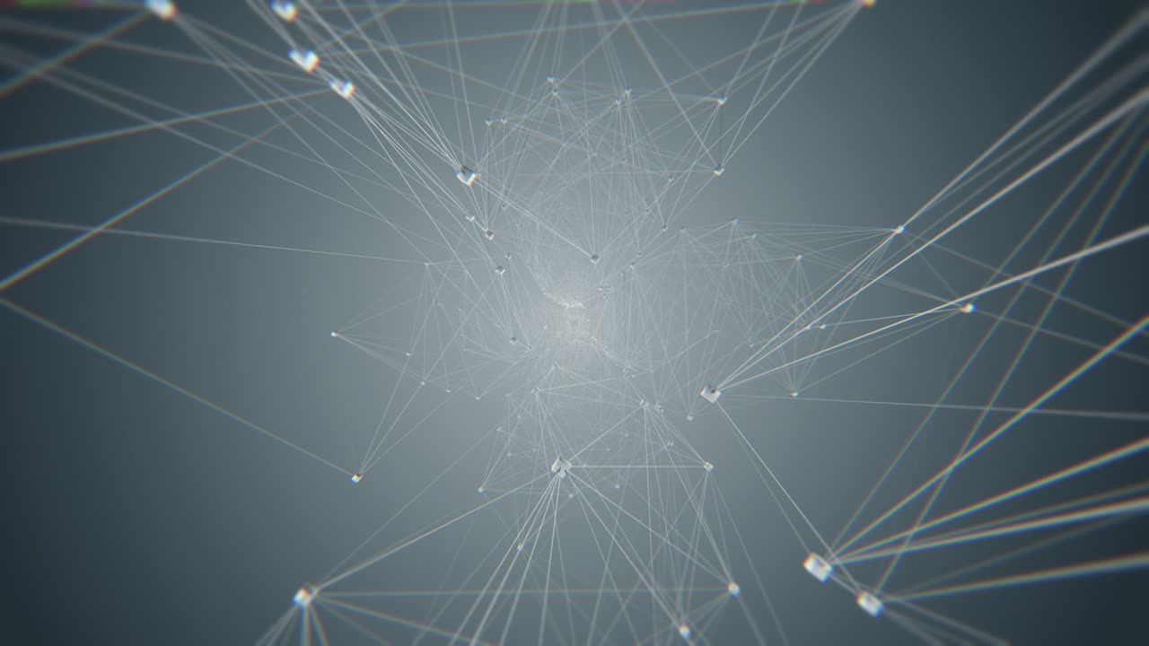 Tunnel wires nodes. Metal color. Abstract animation for background. 3d animation rendering. UHD 3840x1080. For business presentation.