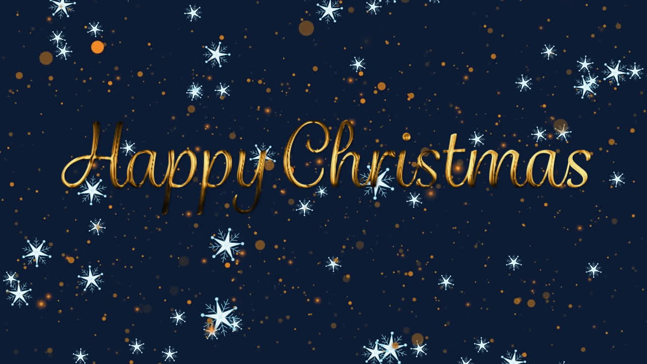 해양 배경 위에 내리는 행복한 크리스마스와 눈의 애니메이션