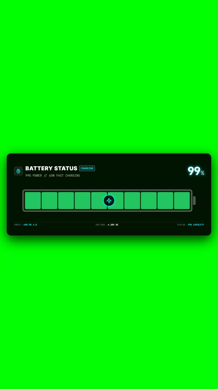 Interfaccia digitale di progresso di ricarica della batteria su schermo verde