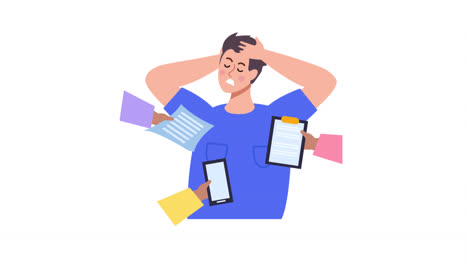 animación de dibujos animados en 2d de un hombre bajo presión en el trabajo