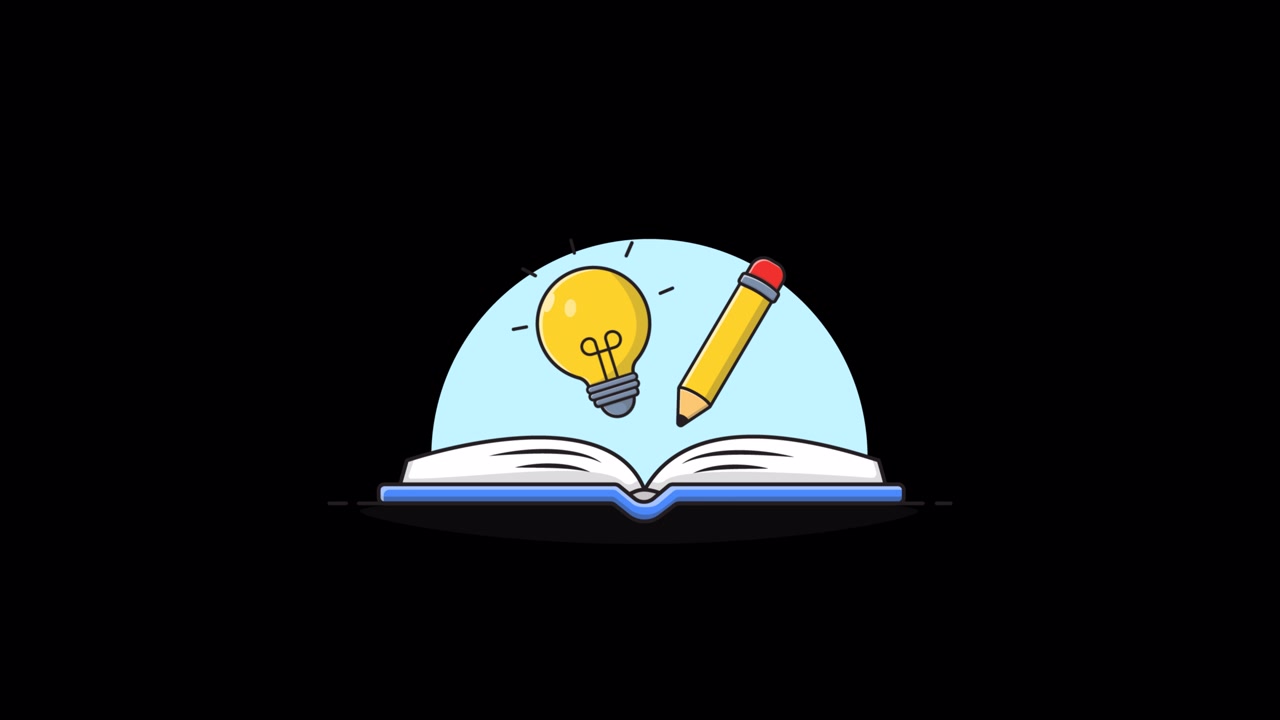 Animated Illustration of an Open Book with Lightbulb and Pencil