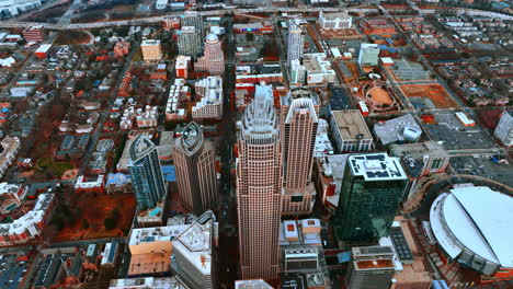 splendid view on the highest buildings of downtown in charlotte, nc, usa. drone flying above the cityscape at day
