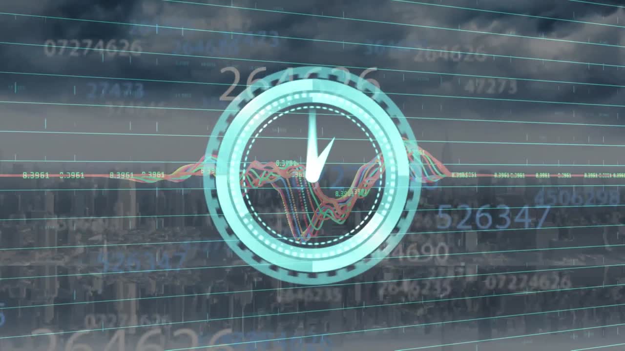 시계 오버 그래프 인터페이스의 애니메이션과 도시 풍경의 데이터 처리