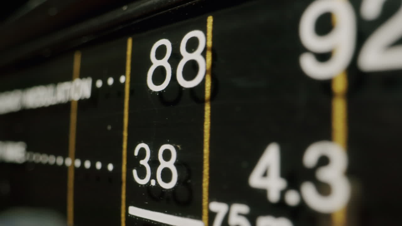 Close-up view of vintage radio dial