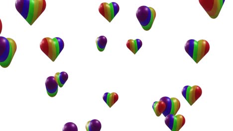 animación de corazones de arco iris que se mueven sobre un fondo blanco