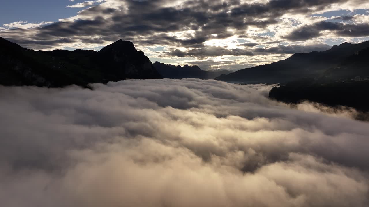 Aerial View of Mountain Cloudscape at Sunset