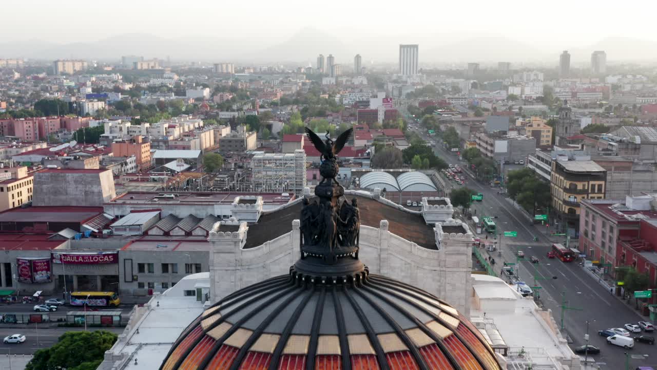 Aerial shot of the Palace of fine Arts in Mexico City
