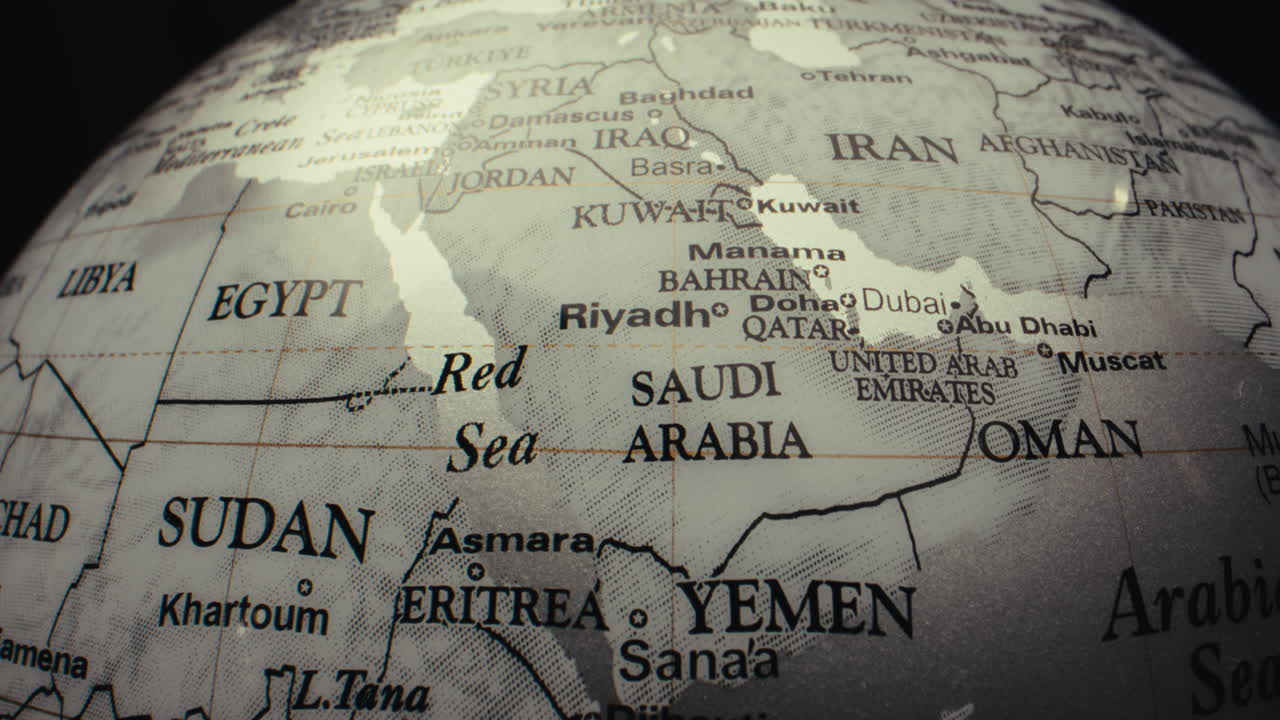 Close-up of a World Globe Focusing on Middle East