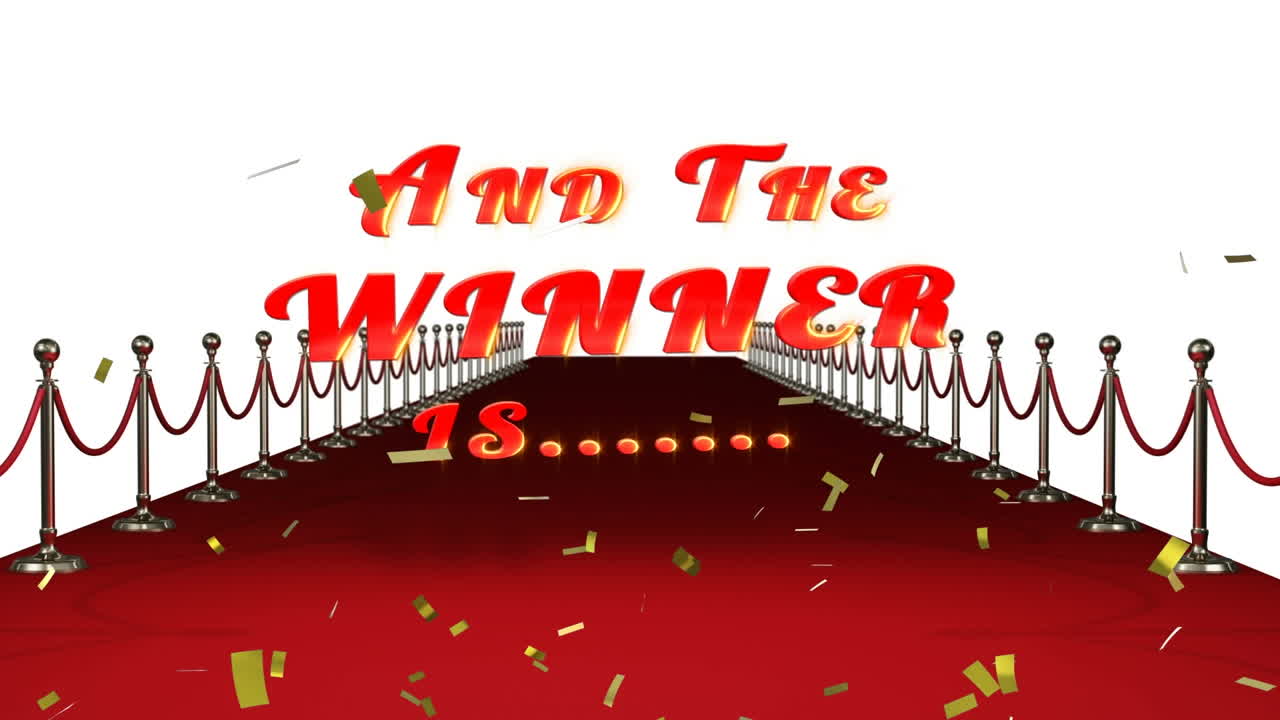 금색 콘페티의 애니메이션이 텍스트 위에, 그리고 우승자는, 빨간 카 ⁇  장소,  ⁇