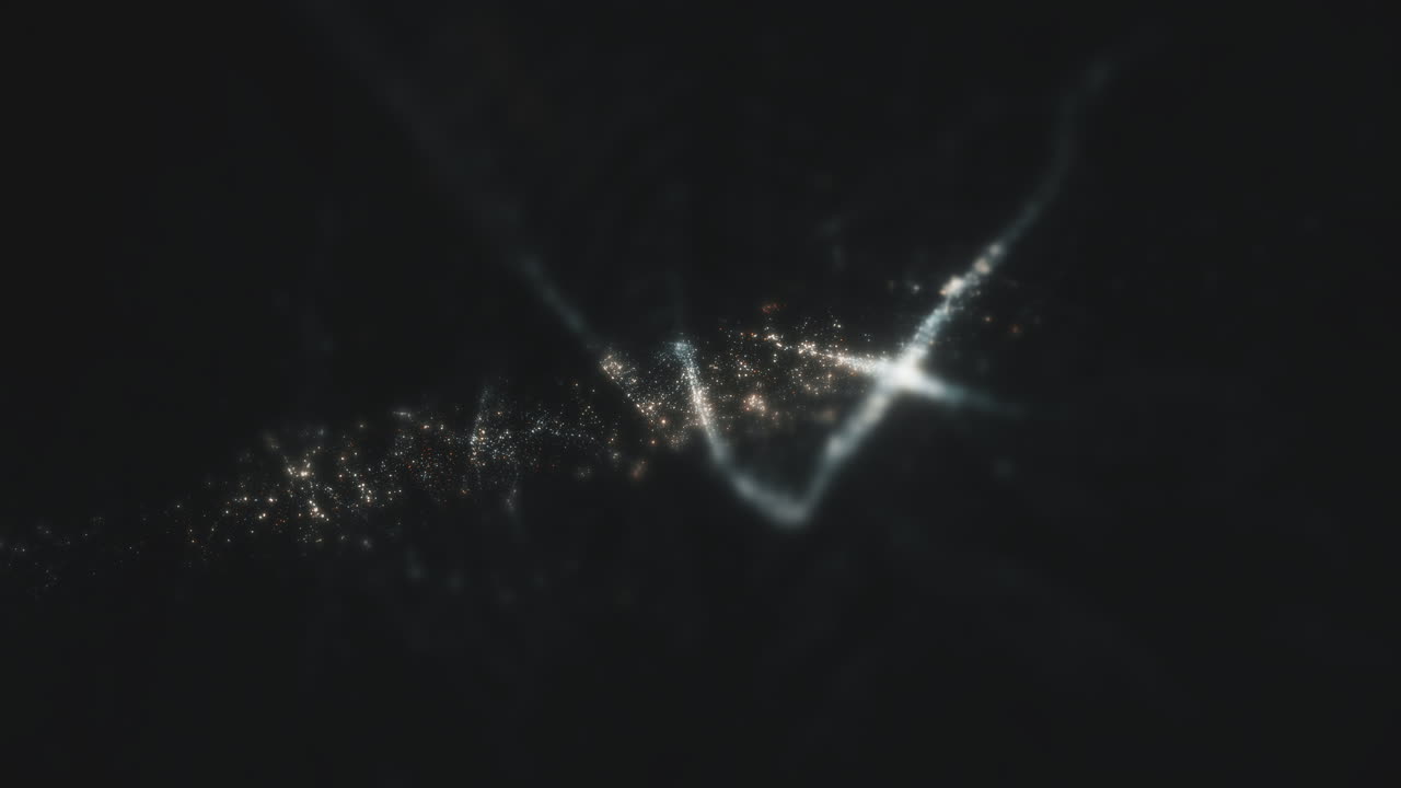 영화적 추상적인 입자가 사이버 공간의 디지털 배경 환경에 초점을 맞추지 않습니다.