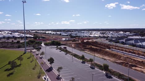 Aerial-View-Towards-Santorini-Promenade-Section-Of-Yanchep-Rail-Extension-Works,-Butler-Perth