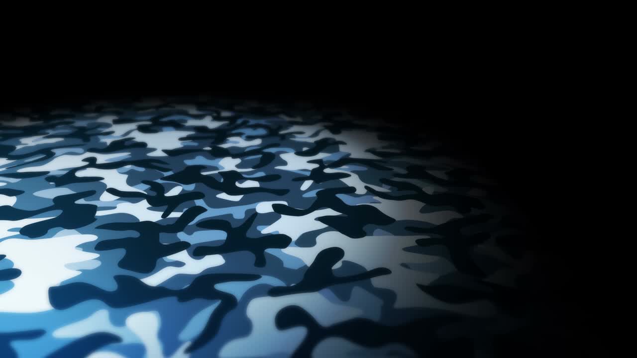 Blue camouflage pattern background. Military uniform concept. Abstract line and wave texture. Loop animation.