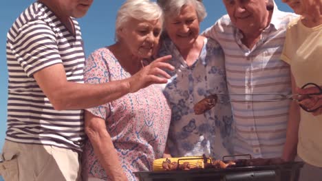 senior friends having a barbecue