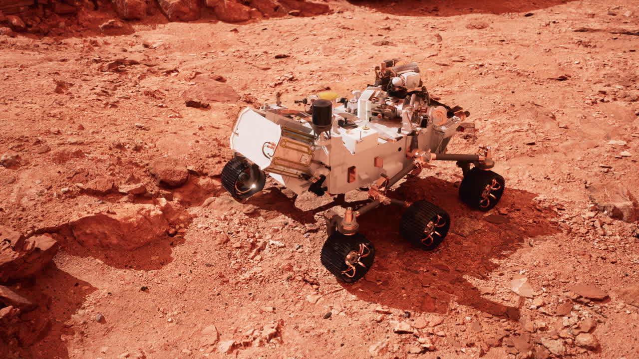 Mars Rover Perseverance exploring the red planet. Elements furnished by NASA.
