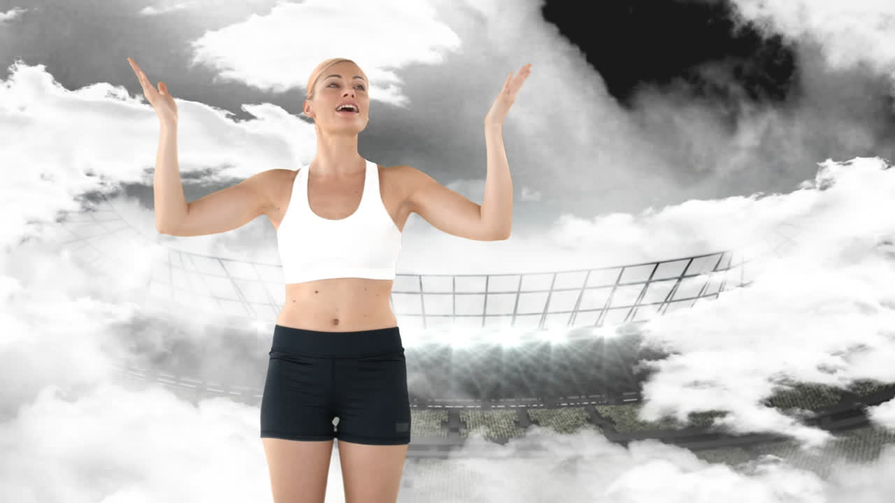 운동 선수 가 군중 을 흥분 시키고 있다