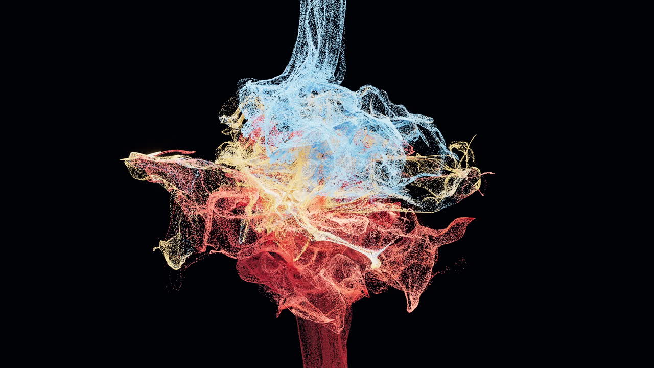 colisión de partículas, partículas decorativas, renderización en 3d.