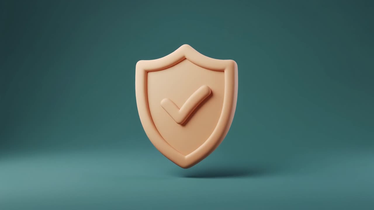 3D Animated Shield Icon with Checkmark for Security