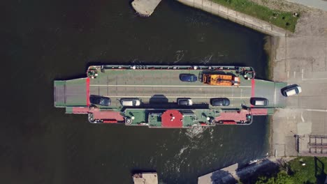 aerial view of ferry boat transport cars in the river. beloslav, bulgaria