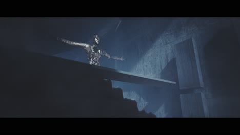 abstract figure in a futuristic concrete environment