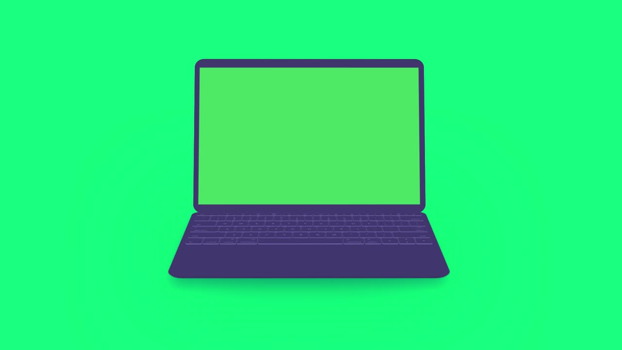 3d mockup, moving laptop with alpha channel and chroma key for editing. 4k- Loop.
