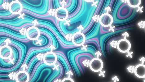 símbolo de transgénero moviéndose en el fondo con un patrón ondulado azul colorido