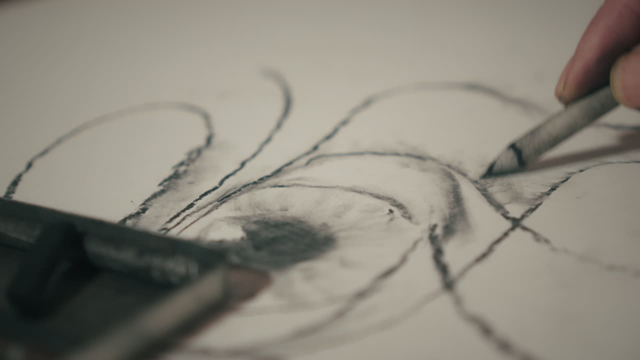 Nahaufnahme eines Künstlers, der mit Kohleschattierungen, Hervorhebungstechnik, Präzision und immersivem Lernen in einer Klassenzimmerumgebung Tiefe erzeugt