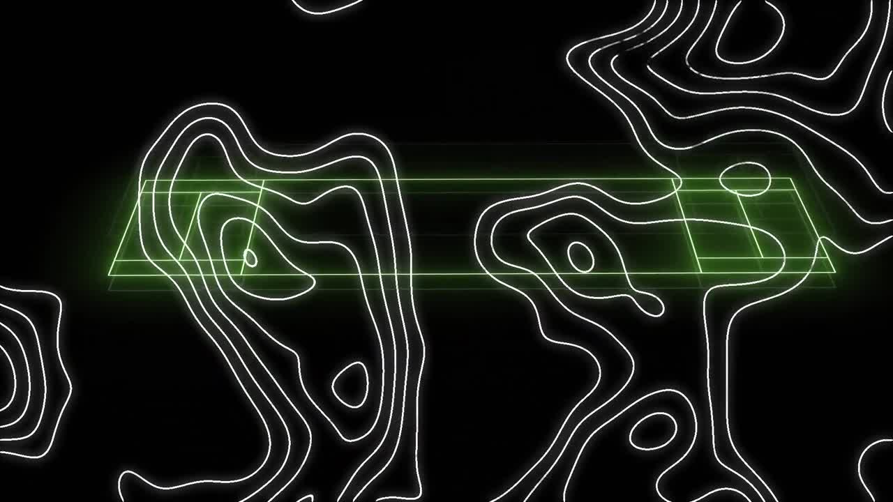 animación de líneas blancas del mapa que se mueven sobre el campo deportivo de neón