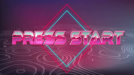 Animation-Des-„Start“-Textes-In-Rosa-Metallic-Buchstaben-über-Sich-Bewegenden-Konturlinien-Auf-Dunklem-Hintergrund