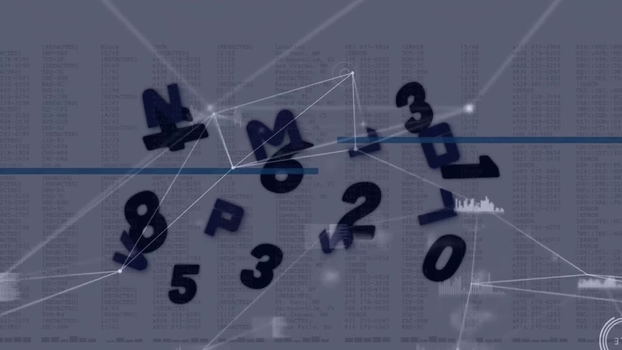animación de la red de conexiones con números y procesamiento de datos