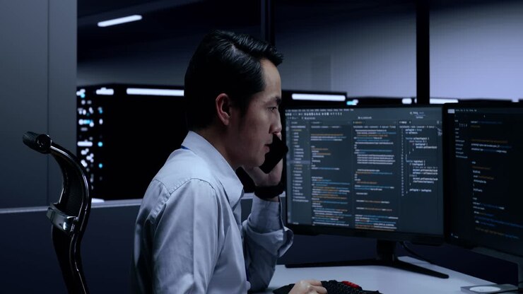 Programmierer arbeitet nachts an Code