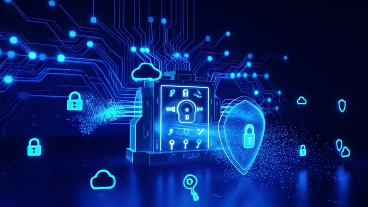 Digital Cybersecurity Concept with Glowing Shield and Circuitry