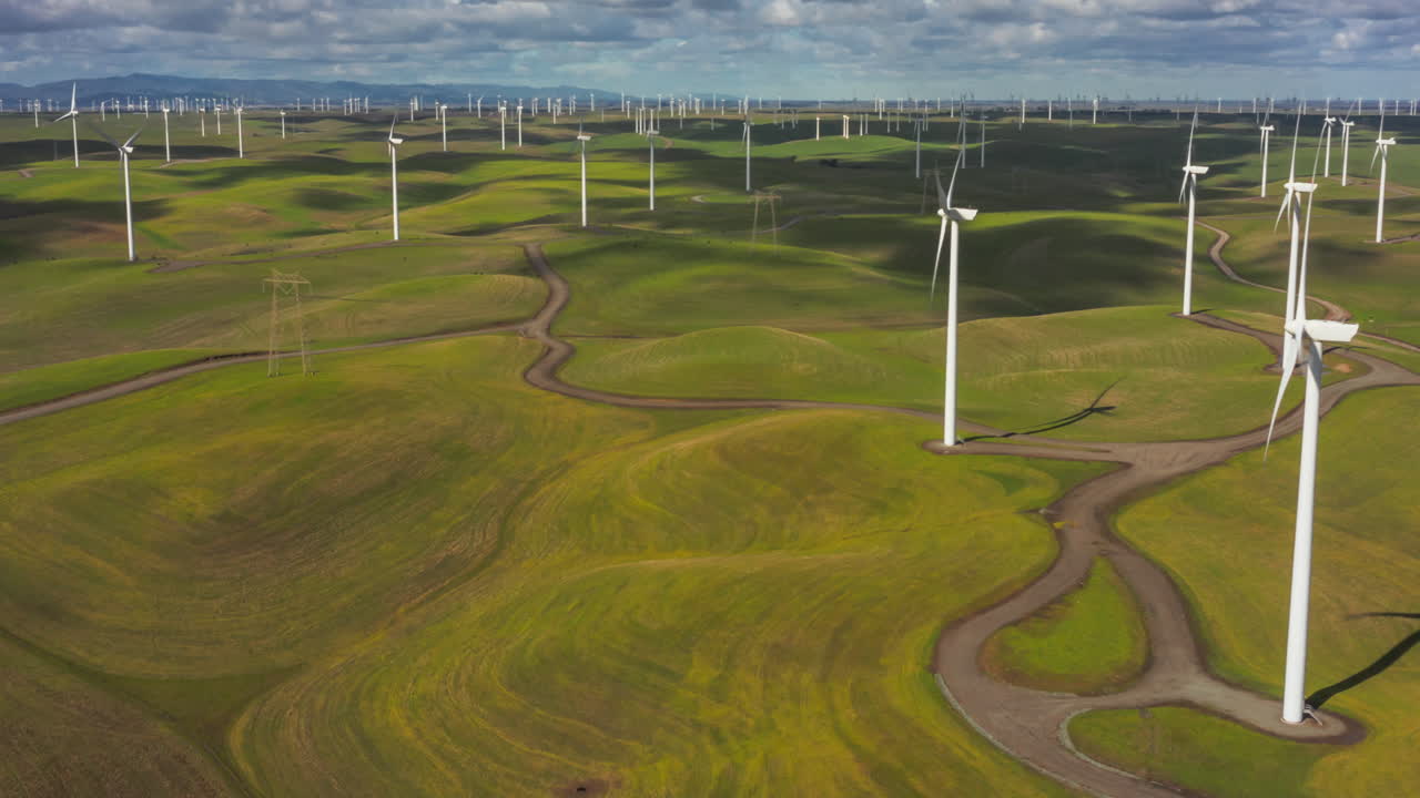Droen Hypelapse of Wind Turbines in Rio Vista California Wind Turbine Farm
