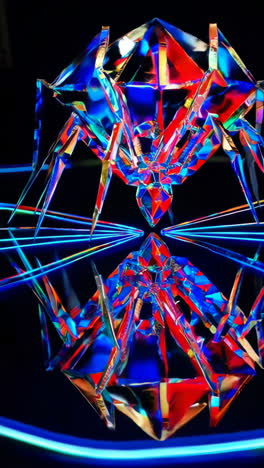 abstract diamond spider sculpture with neon lights