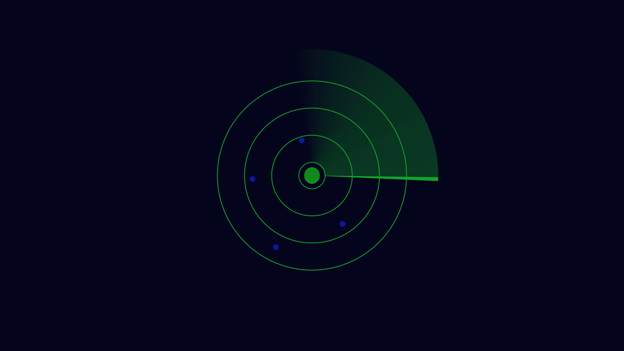 Animazione di Scansione Radar Verde su Sfondo Scuro