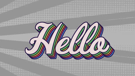 digital animation of hello text with rainbow shadow effect against grey radial background