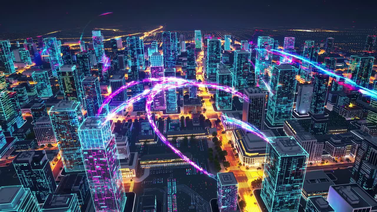 paisaje urbano nocturno futurista