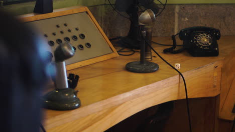 alcatraz prison usa detail, inside control room, telephone, microphone and board