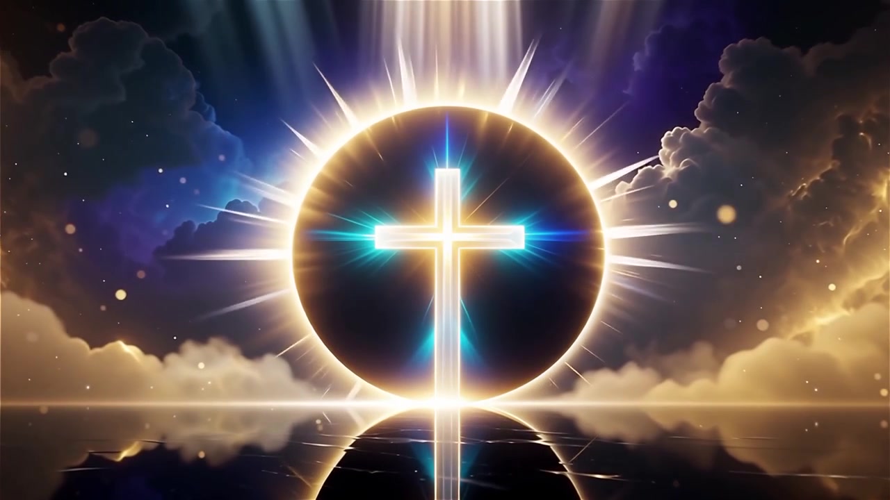 Croce Cristiana Luce Celestiale Sfondo per il Culto.