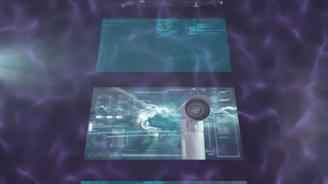 animación del procesamiento de datos en pantallas sobre fondo líquido